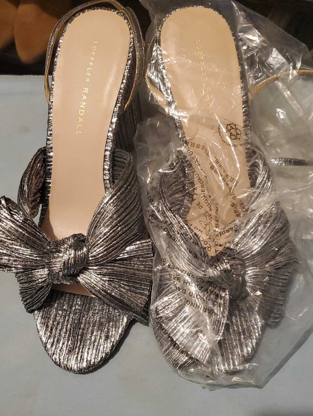 Loeffler Randall Silver Knotted Metallic Slide Mules